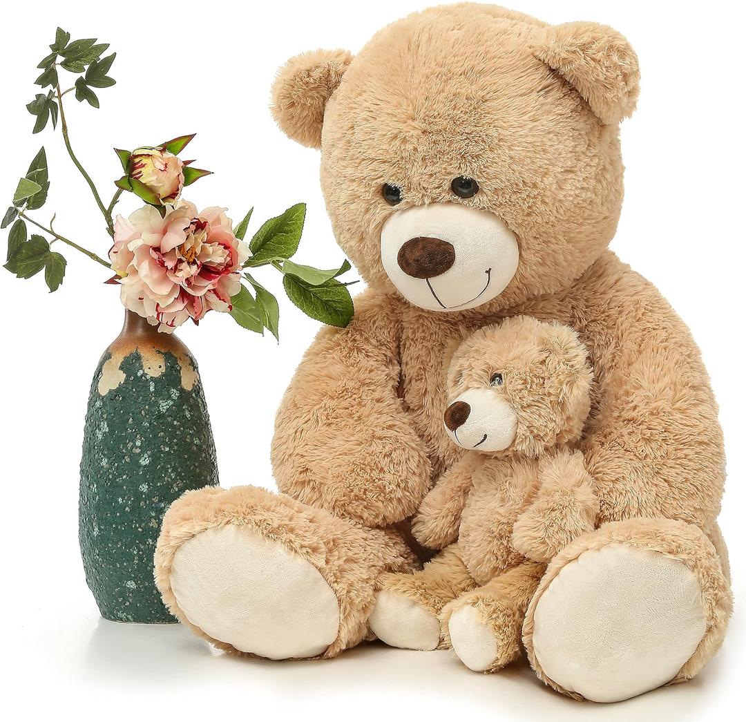 MorisMos Decorations Teddy Bear with Baby for Baby Shower, 39 Inch Soft Bear Stuffed Animal, Gift for Birthday Kids Girls Boys, Party Favor, Tan