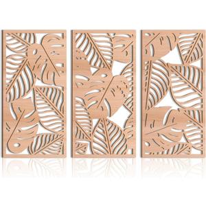 IARTTOP Large Wood Tropical Wall Art 15.9X32 Inch Carved Palm Leaves Wall Decor Coastal Leaf Monstera Plant Wall Sculptures for Living room Bedroom Set of 3, 16 x 32 inches