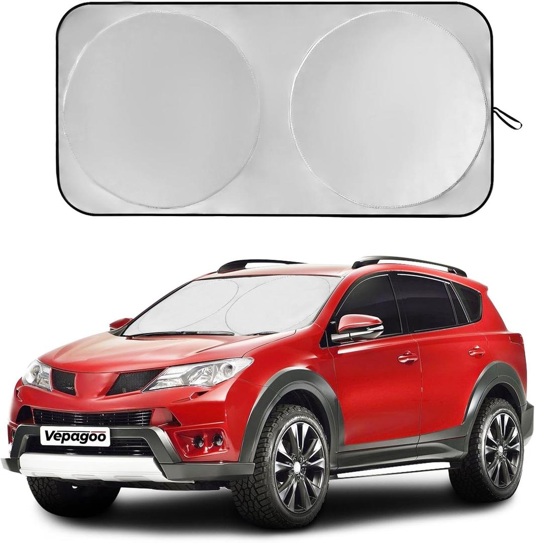 Veapgoo Car Windshield Sun Shade Window Cover Shade Interior Sun Protection 69inX35in, UV Rays and Sun Heat Protector, Prevents Dashboard Fade and Crack (Silver)