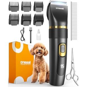 oneisall Dog Clippers Low Noise, Pro Dog Grooming Clippers Kit with Rechargeable Cordless Shaver Trimmer for Dogs Cats, IPX7 Waterproof Pet Clippers Grooming At Home