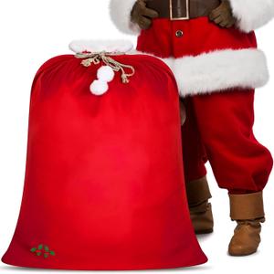 Xuniea 1 Pcs Extra Large Christmas Santa Sacks Velvet 36 x 27 Jumbo Christmas Gift Bags Drawstring Santa Claus Sack Treat Bags Xmas Goodie Wrapping for Coworkers White Elephant Party Favor Toy Store
