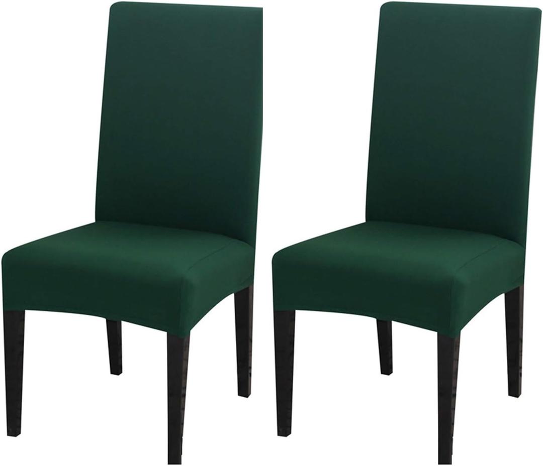 2 Pack Dining Chair Covers, Stretch Spandex Removable Washable Protector Chair Slipcovers for Dining Room Kitchen Hotel (Hunter Green)