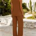 2 Piece Sets for Women Outfits Casual Vacation Outfits Tank Top and Pants Set Lounge Set (Brown, XL)