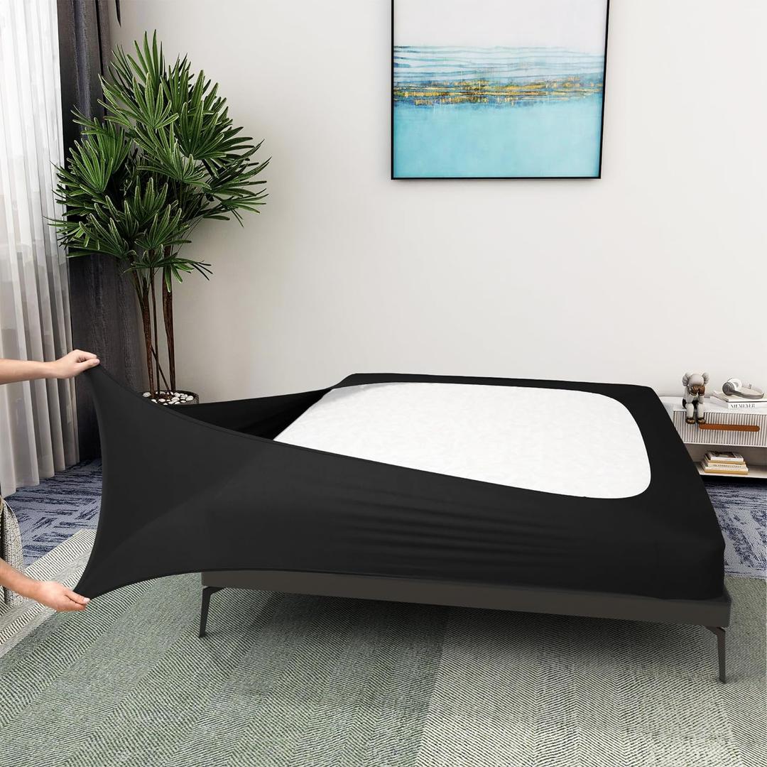 Box Spring Cover Queen Size - Jersey Knit & Stretchy Wrap Around 4 Sides Bed Skirt for Hotel & Home - Queen/ Queen XL, Black