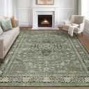 9x12 Area Rug Living Room: Washable Boho Large Neutral Vintage Soft Rugs Stain Resistant Farmhouse Non Slip Indoor Floor Carpet for Bedroom Nursery Kids Playroom Office Dining Room Home- Dark Green