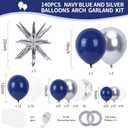 RUBFAC Blue and Silver Balloon Arch Kit, Navy Blue Silver White Graduation Balloons, 140pcs Confetti Star Latex Balloons for Birthday Wedding New Year Party Decorations