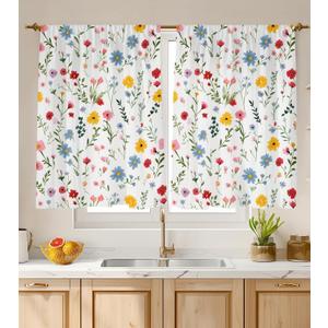 Kitchen Curtains (2 Pcs) Over Sink Cafe Basement Cortinas para Cocina Farmhouse Short Mini Curtain for Bathroom Window Spring Summer Elegant Country Rustic Modern Cute, 2636", White Floral