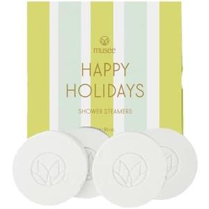 Musee | Happy Holidays Four Shower Steamers | Handmade in USA | Cruelty-Free & Paraben-Free | Vegan & Natural Ingredients | Holiday Gift Set for Women & Men | Aromatic Shower Experience