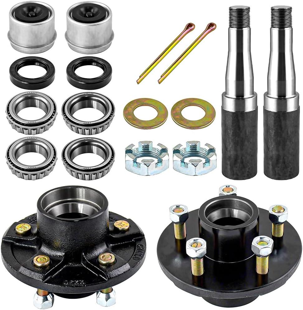 Trailer Idler Hub Kits with 5 on 4.5" Bolt Idler Hub & Round #84 Trailer Axle Spindle Fit for 3500 lb, Sets of 2