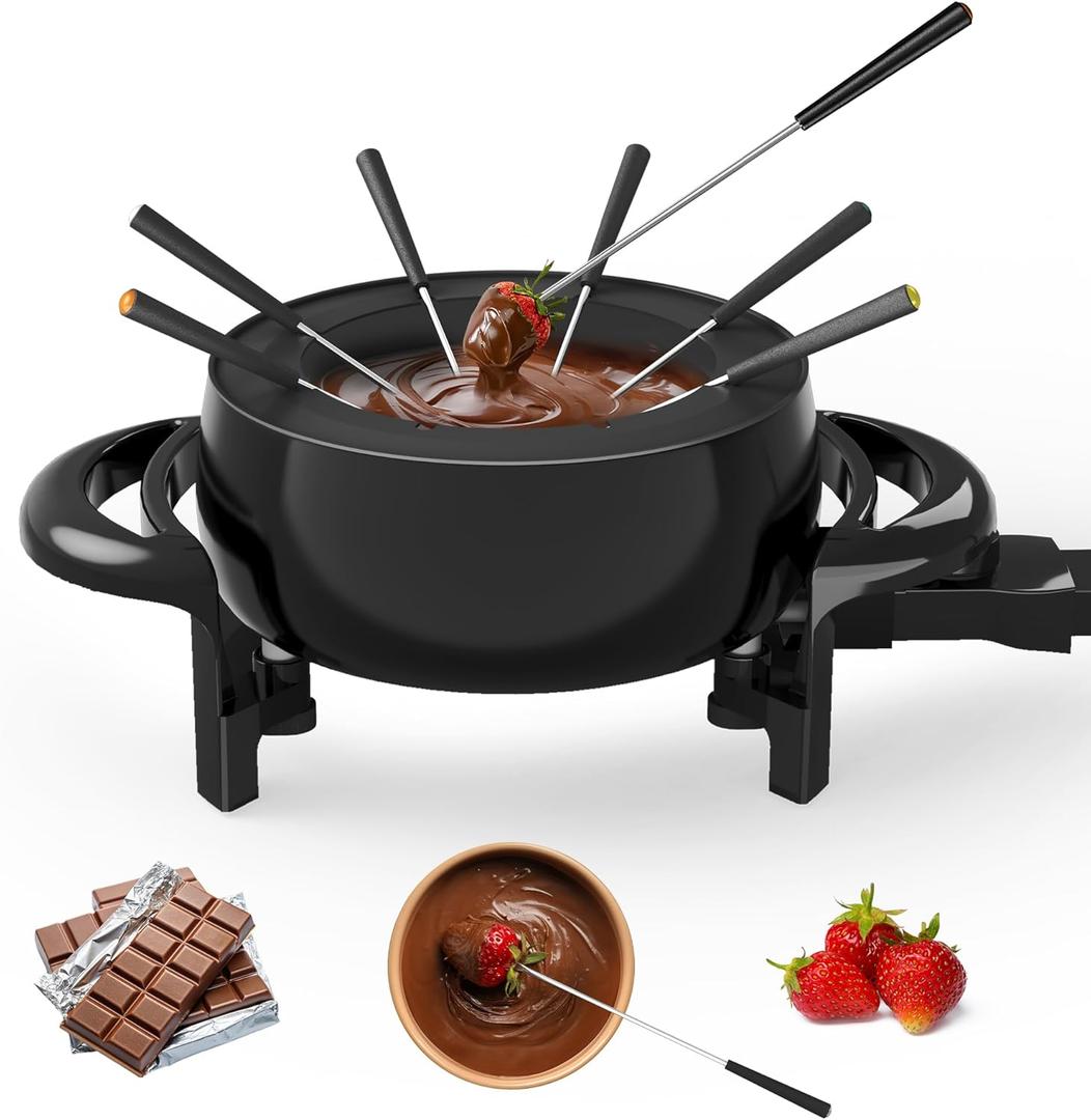Electric Fondue Pot Set, 3 Quart Fondue Set for Melting Chocolate Cheese with 8 Color-Coded Forks, Adjustable Temp Control, 1000W Non-Stick Fondue Maker for Dessert, Broth and Oil