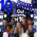 10th Birthday Decorations for Boys Girls, Blue Black Out Single Digits I'm 10 Birthday Party Decorations, Double Digits I'm 10 Banner, Foil Balloons 10, Banner, Balloons, Hanging Swirl, Birthday Card