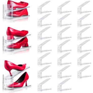 20PACK Shoe Slots Organizer for Closet, Adjustable Shoe Rack Holder Shoe Space Savers Double Layer Stack Shoe Racks for Closet Organization(Transparent)
