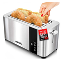 Mueller UltraToast Full Stainless Steel Toaster 4 Slice, Long Extra-Wide Slots for Bagels and Waffles, 6 Browning Levels, LED Display, Cancel/Defrost/Reheat Functions & Removable Tray, Kitchen Gadgets