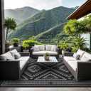 GENIMO Outdoor Rug for Patio Clearance - 9x12 ft Waterproof Plastic Camping Rugs, Reversible Outside Rv Mat Carpet for Porch, Deck, Picnic, Balcony, Beach, Backyard, Black Grey