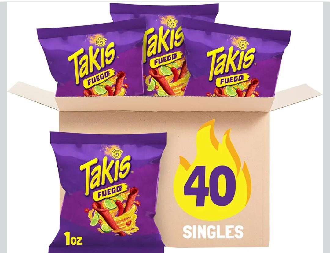 Takis Fuego 40 Count Snack Size Multipack - Extreme Spicy Rolled Tortilla Chips Hot Chili Pepper & Lime Flavored, BBD March 9 2026