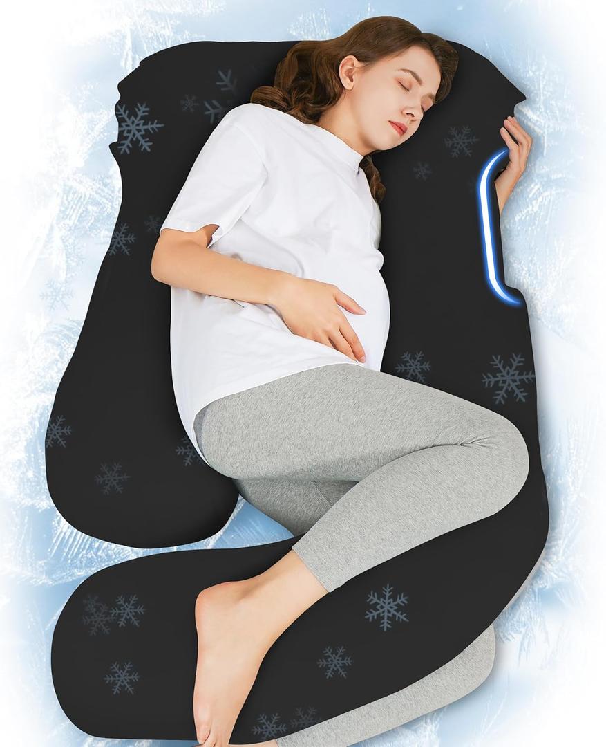 HIPHOP PANDA U-Shaped Pregnancy Pillow for Sleeping - Full Body Maternity Support Pillow with Cooling Removable Cover - Comfort for Back, HIPS, Legs, Belly - 57 Inch for Pregnant Women, Black