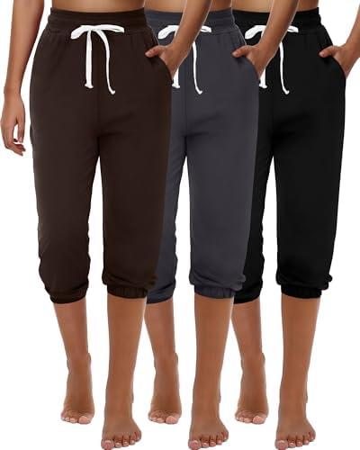 Ficerd 2 Pcs Women's Capri Sweatpants Joggers Summer Casual Sports Cropped Lounge Pants High Waisted Athletic with Pockets XL