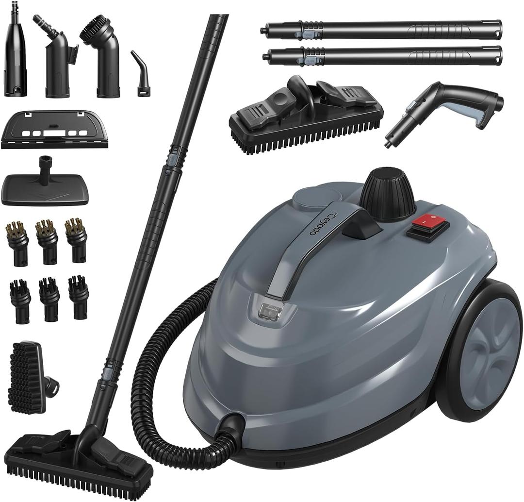 Steam Cleaner, Powerful Heavy Duty Canister Steamer with 34 Accessories, Steam Mop with 16.4 Ft Extra-Long Power Cord for Home Floor Cleaning, Grout, Upholstery, Car Detailing, Grey