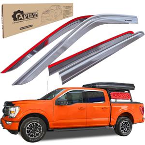 Matte Chrome Rain Guards Window Visors for 2015-2024 Ford F-150 SuperCrew & 2017-2024 Raptor/F250-F550 Super Duty SuperCrew Wind Deflector Car Accessories Outside-Mount 4pcs with Thicker
