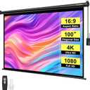 VIVOHOME Motorized Projector Screen with Remote, 16:9 100 Inch Auto Electric Projection Screen, HD 4K Movie Screen for Home Theater, Cinema, Office (87 x 49 Black)
