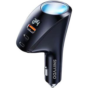 [PD36W&QC22.5W] Car Charger Adapter,5 IN 1 USB Car Charger with Multi Port,[Voltage Display] 12V/24V Car Adapter Compatible with iPhone 15 Pro Max/14/13/12/11/X/XR/XS,Samsung,iPad,Dash Cam etc
