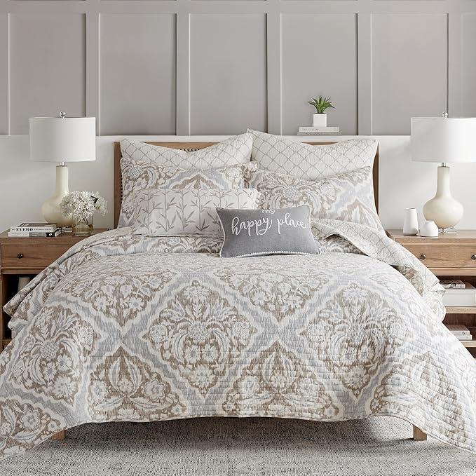 Levtex Home - Becker Taupe Quilt Set - King Quilt and Two King Shams - Ikat - Taupe, Grey and Cream - Quilt (106x92 in.) and Shams (20x36 in.) - Reversible - Cotton