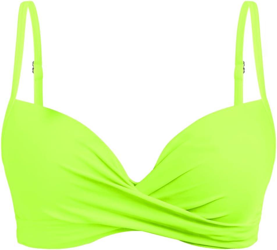Aqua Eve Women Underwire Bikini Top Only - 2025 Push Up Swim Top Padded Bra Swimsuit (Large, Neon Green)