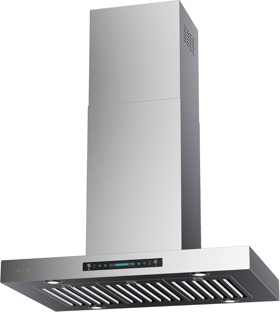 IKTCH Upgrated 42 inch Island Mount Range Hood, 900 CFM Ducted Range Hood with 4 Speed Fan, Stainless Steel with Gesture Sensing & Touch Control Making life Smarter IKIS02-42