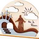 2 x Easter Decoration Jesus Resurrected Tomb, He is Risen Easter Decor, Wood Christian Resurrection Scene, Christian Religious Gifts. Holiday Decorations Jess Display, Gifts for Church, Shelf, Desk