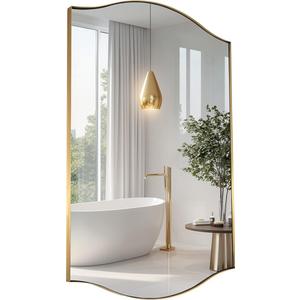 ANDY STAR Gold Bathroom Mirror, 24"x36" Brushed Brass Scalloped Wall Mirror in Stainless Steel Metal Frame, Unique Vanity Mirror with Modern Curved Edge Design, Ideal for Bathroom, Bedroom, Entryway