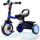 besrey Kids Tricycle with Flash Wheels for Ages 18 Months to 5 Years, Toddler Tricycle with Bell, Kids Tricycle, Gift for 2-5 Year Olds, Gift and Toy for Boys and Girls, Tricycle for Toddlers, Blue (Blue Flash Wheel)