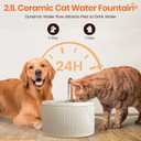 MISFANS Ceramic Cat Water Fountain - 2.1L/71oz - All-Ceramic Body & Pure Copper Water Spout - Non-Toxic - Automatic Pet Drinking Fountain Indoor with Ultra-Quiet Pump, and 3Pcs Filter & Sponge (Beige)