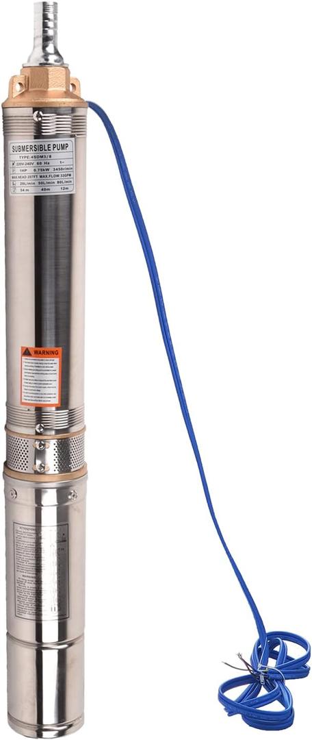 Deep Well Submersible Pump 1HP, 33GPM 207FT, IP68 Waterproof for Industrial, Irrigation, Home Use - 4 Inch