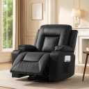 COMHOMA Recliner Chair, PU Rocking Chair for Adults, Swivel Recliner with Cup Holders, Single Sofa Seat with Side Pockets for Living Room, Bedroom(Black)