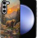 Compatible with Samsung Galaxy S25 Plus Glossy Case for Girl Boy Full Body Design Soft Silicone Drop Shock Scratch Protection Crazy Pattern Brown Bear Forest Colorful Flowers Mountains