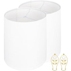 White Tall Drum Lamp Shades Set of 2, 11"Top X11" Bottom X 12"High Fits For Table Lamps, Floor Lamps Replacement Thickened High-Grade Linen, Spider, Harp Holders Included, Easy Assembly