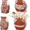 Jingmore 12 Pcs Platos De Barro Mexicanos Cielito Lindo Fiesta Party Decoration Flower Vase Centerpiece Mexican Terracotta Clay Pottery Cinco De Mayo Decor for Tables(White Flower,Brown)