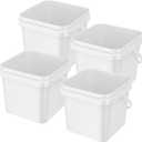 4 Pcs Plastic Bucket 5 Quart Square Bucket Utility Small Pail with Handle Sturdy Pail Organizer for House Cleaning Storage Livestock Feeding Car Washing Food Storage, No Lids(White)