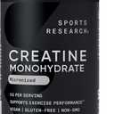 Sports Research® Creatine Monohydrate Capsules - Supports Workout Recovery, Lean Muscle gain, Performance and Strength* - Non-GMO, Vegan Certified - 5g per Servings - 30 Servings, Best By 10/2028