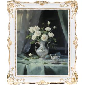 Vintage 11x14 Picture Frame Gold, Textured Antique Picture Frames with Embossed Flower Design, Ornate Frame for 11x14 Photo, Resin Antique Frames Tabletop & Wall Hanging, Home Decor (White)