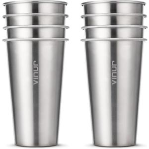 VINUR 20 oz Stainless Steel Cups 8 Pack Pint Tumbler Stackable Metal Drinking Glasses for Travel, Camping, Outdoors
