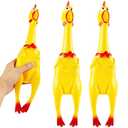 Plukeen 3 Pack Large Squeeze Screaming Rubber Chicken 16 Inch Yellow Squawking Chicken Rubber Squeaky Chicken Toy for Kids Adults Dogs Pets Prank Novelty Toy