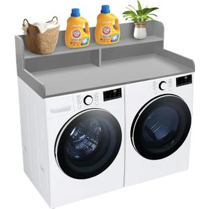 Royxen Laundry Countertop with 2-Tier Shelf Universal Fit, Washer and Dryer Countertop with Storage Space, Shelf Height 11.5 Inches, Solid Wood Core, Grey, 54 Inches Wide