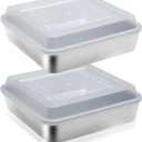 10x10 Stainless Steel Cake Pan with Lid Lasagna Baking Pans Sets Square Stainless Steel Bakeware with Cover for Cakes, Brownies, Cookies Oven Dishwasher Safe(2 Pans + 2 Lids)