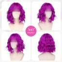 SOFEIYAN Short Wavy Purple Wig - 12 Inch Bob Wig with Bangs for Women Curly Shoulder Length Bob Wig with Bangs Soft Synthetic Hair Wigs for Girls Daily Costume Halloween Party Use