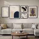 Large Framed Black and White Abstract Wall Art for Living Room, 5 Piece Set, 16x24 in/24x32 in/16x16 in/12x16 in/20x28 in