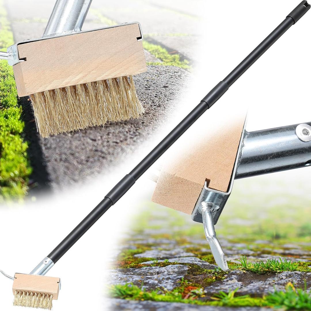 LLARGUEST Crack Weeder, 2-in-1 Long Handle Weed Brush & Scraper Tool, Manual Crevice Weeder for Pavers, Driveways, Decks, and Garden Paths.
