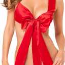 ROSVAJFY Women Sexy Satin Lingerie Unwrap Me Babydoll Red Big Bow Teddy Costume Bodysuit Backless Nightwear One Piece Underwear Naughty Bowknot Sleepwear for Ladies Christmas Valentine's Gift