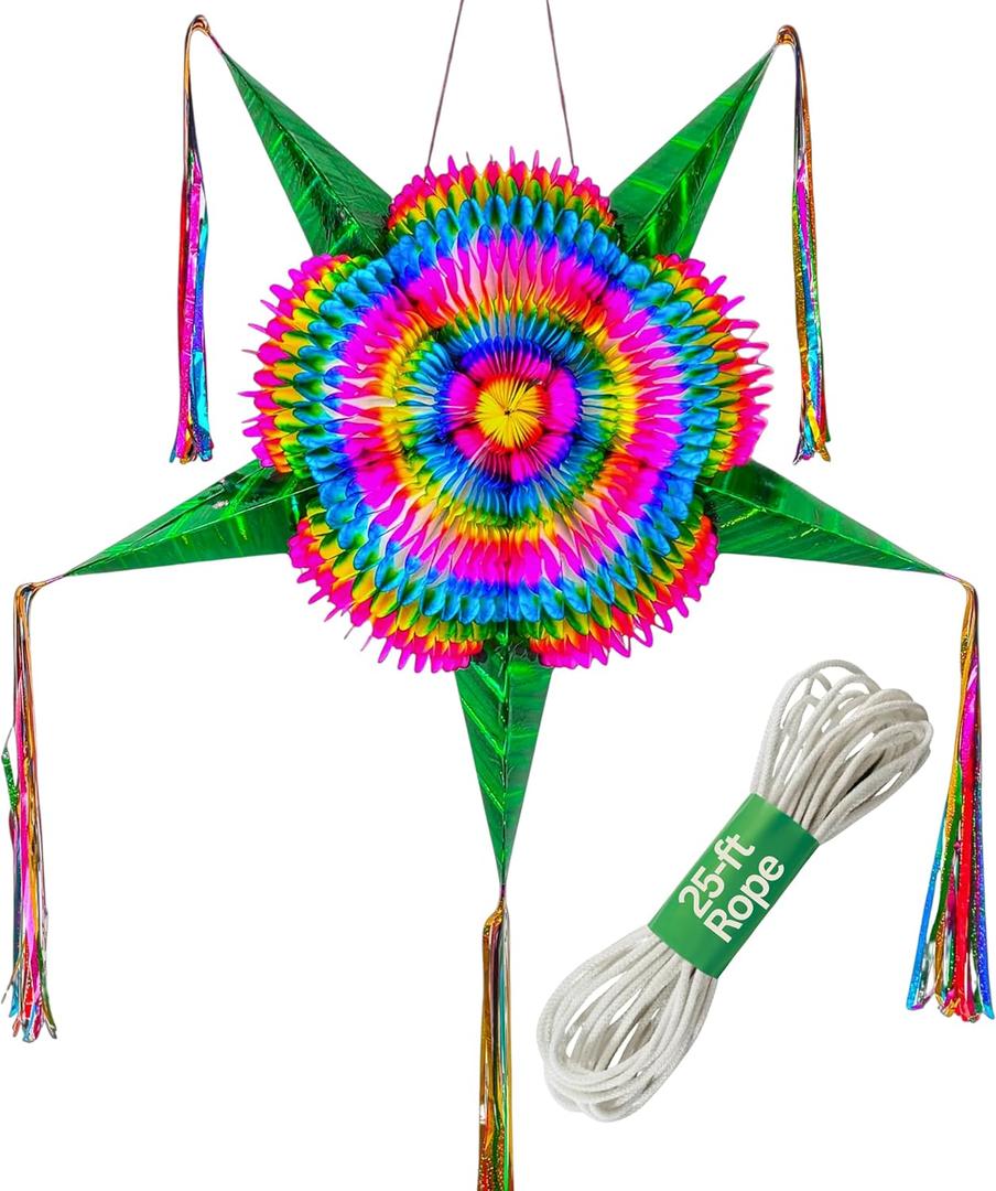 Mexican Pinata  Large 32 Foldable Party Piata with 25-ft Rope Included  Fiesta, Birthday & Cinco de Mayo Decorations - TexMex Fun Stuff (Emerald Green 32")