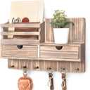 Rebee Vision Farmhouse Key Holder Wall Mount with 2 Drawer Organizer Key and Mail Holder for Wall with 6 Key Hooks & Shelf Home Essentials for Home Decor (Natural Wood)